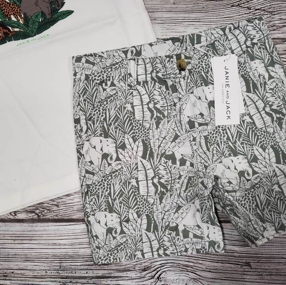 Janie & Jack Jungle Safari T-Shirt and Elephant Print Shorts Set NWT - Picture 2 of 4